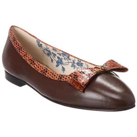 GUCCI Malaga Kid Elaphe Radiata Yva Leather GG Ballet with Snakeskin Bow - Picture 8 of 16